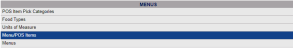 Menus section of the Sales and Catering Configuration menu with Menu/POS Items command selected